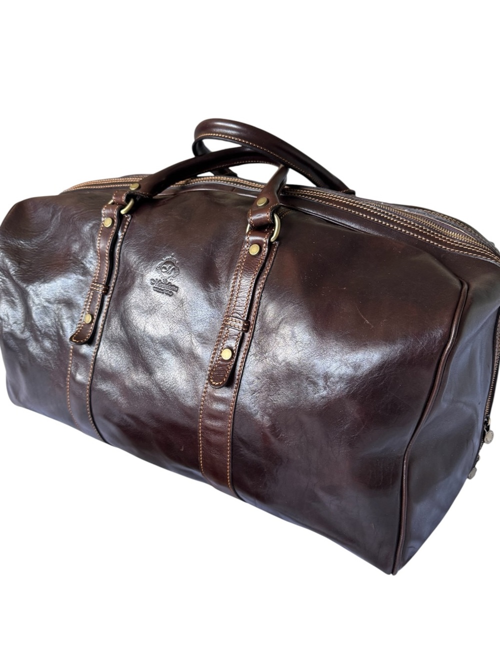 GORGEOUS Manufactus Leather Weekender Duffle Travel Bag Brown Italy